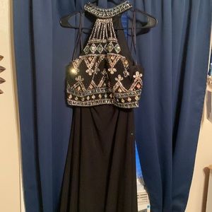 High neck line two piece formal homecoming prom dress